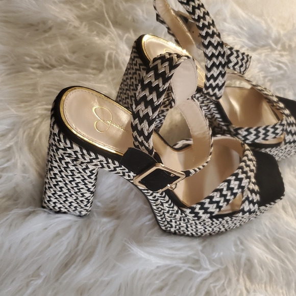 Jessica Simpson Zigzag Black and White Platform Heels Size 10 - Picture 4 of 8
